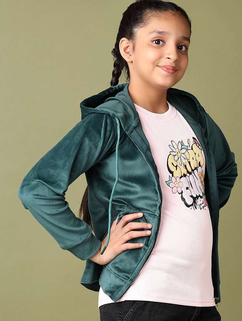 girls green solid long sleeve sweatshirts - 21561273 -  Standard Image - 1