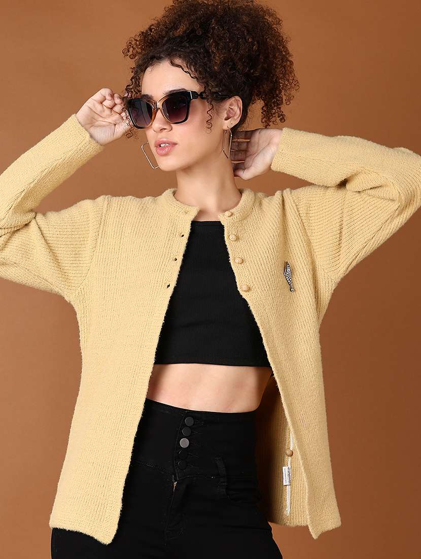 women solid long sleeve cardigan - 21561274 -  Standard Image - 1