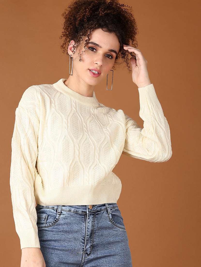 women self design long sleeve cropped pullover - 21561276 -  Standard Image - 1