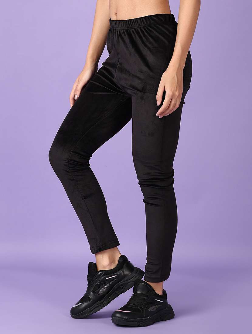 women black solid full length legging - 21561282 -  Standard Image - 1