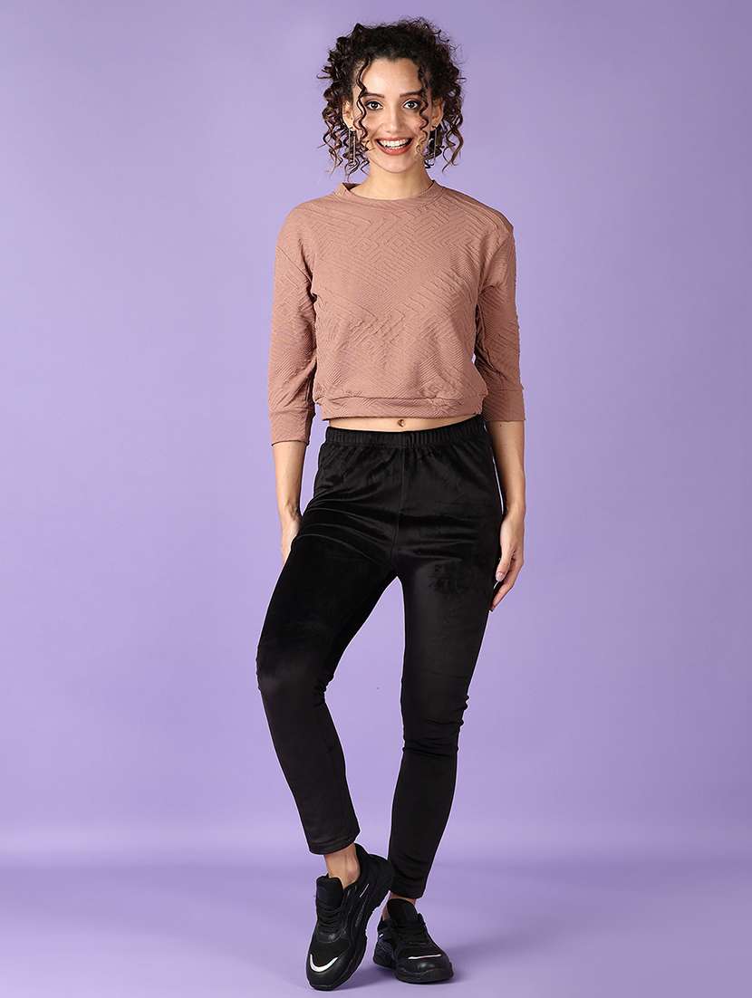 women black solid full length legging - 21561282 -  Standard Image - 4