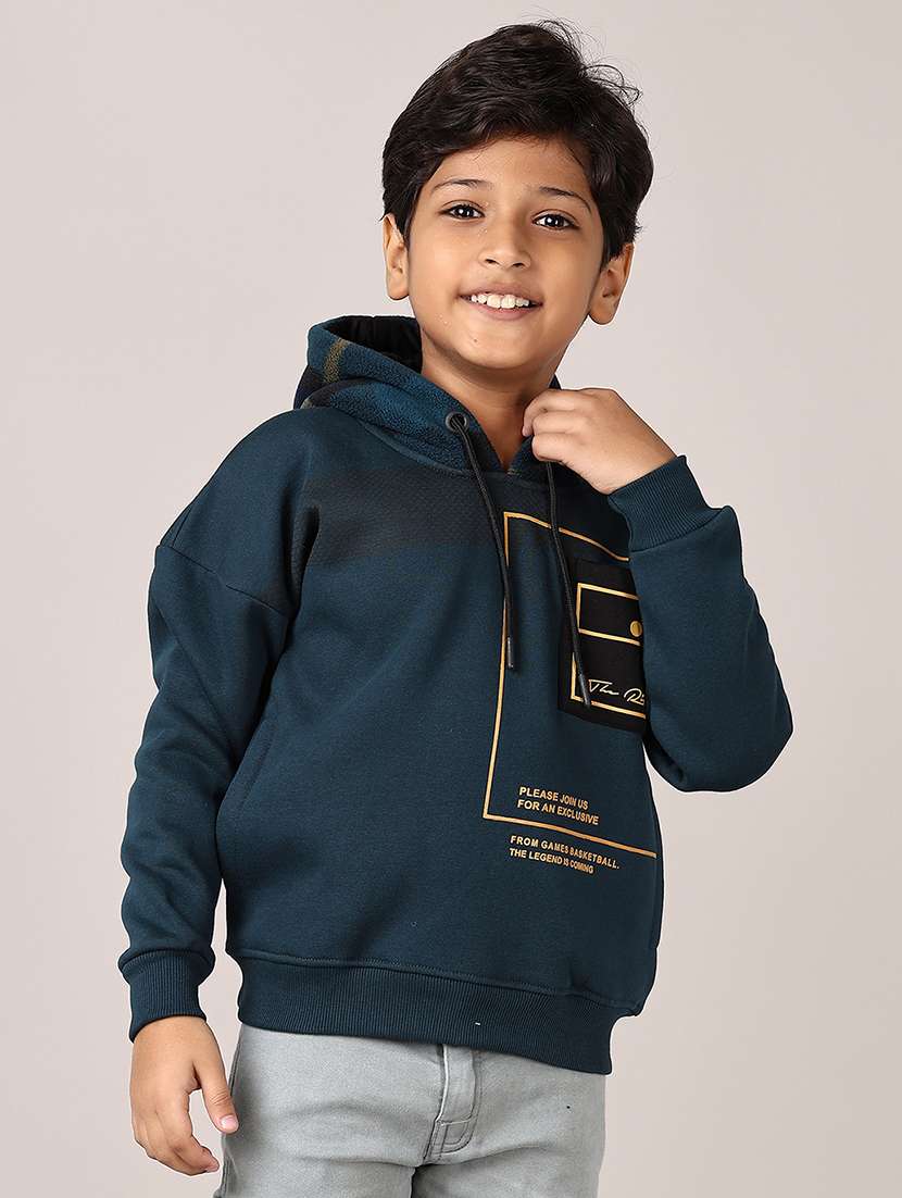boys front print long sleeve hooded sweatshirt