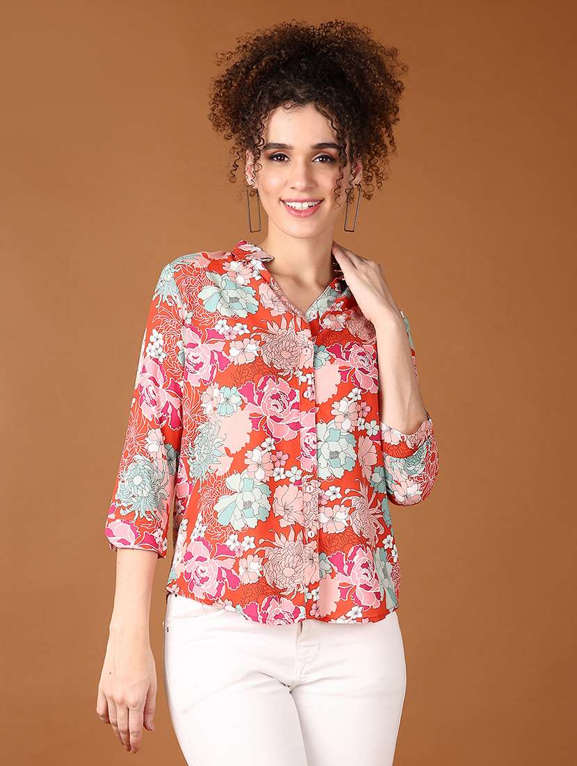 women floral three quarter sleeve shirt