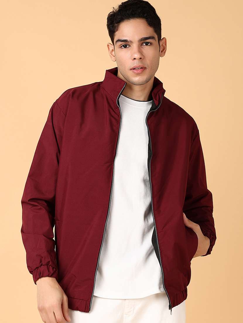 men maroon solid casual jacket - 21561297 -  Standard Image - 1