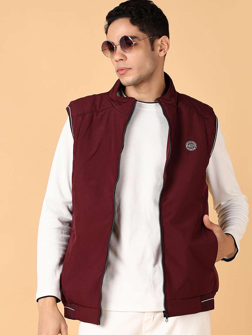 men maroon solid casual jacket - 21561298 -  Standard Image - 1
