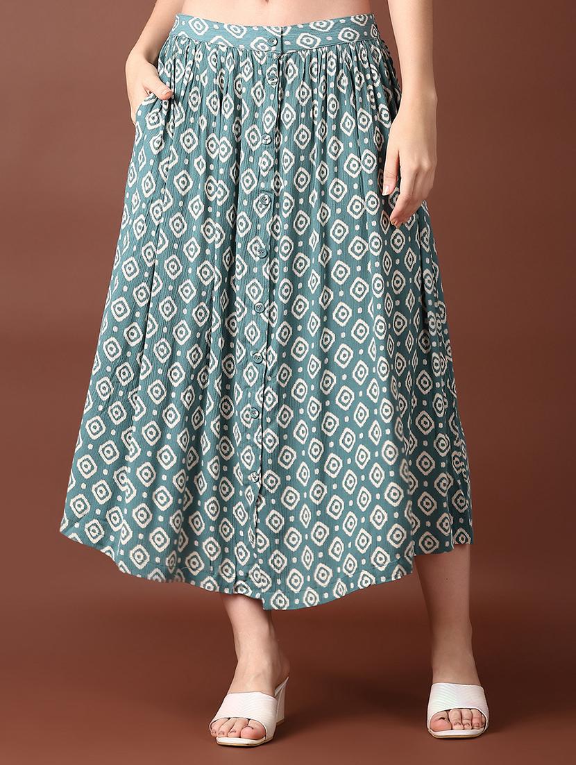 green rayon flared skirt - 21561306 -  Zoom Image - 0