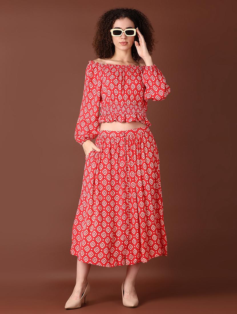women red printed puff sleeve crop top - 21561307 - Standard Image - 4