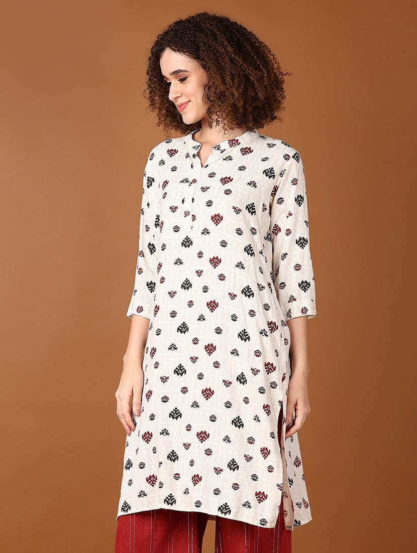 women printed three quarter sleeve straight kurta - 21561309 -  Standard Image - 1