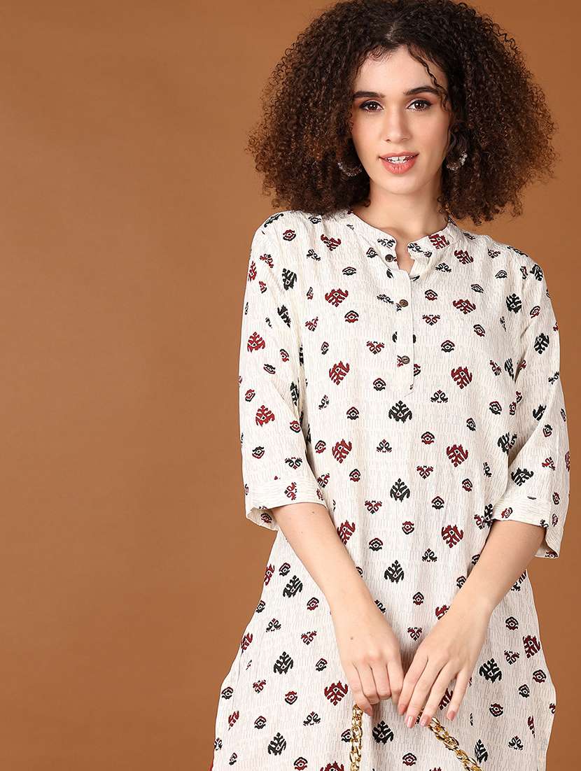 women printed three quarter sleeve straight kurta - 21561309 -  Standard Image - 4