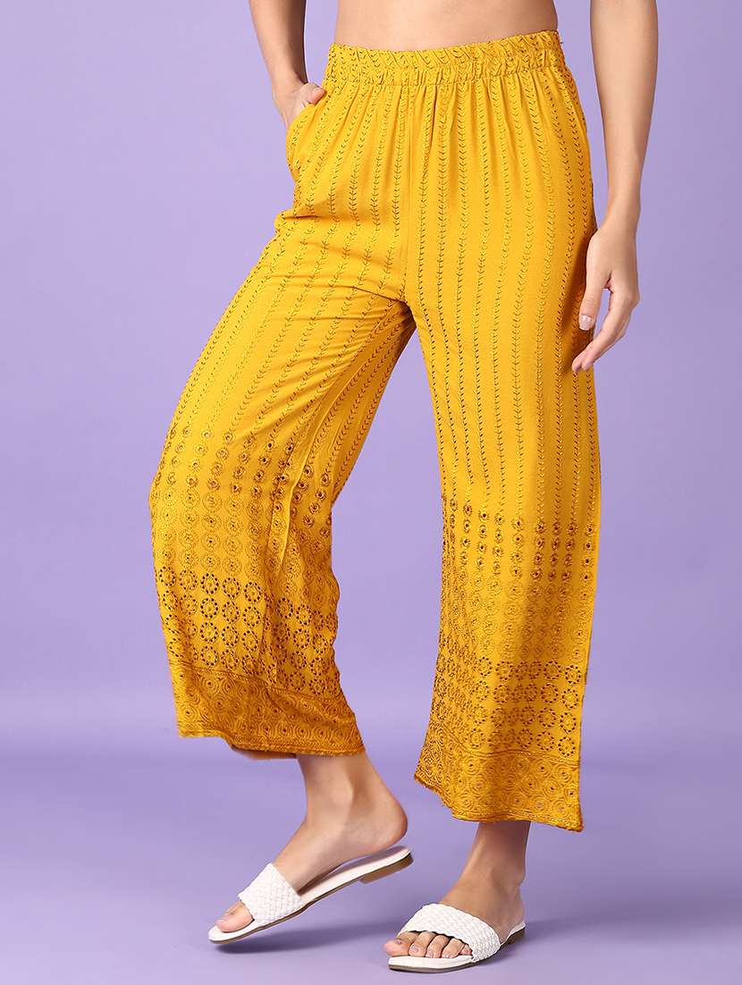 women mustard embroidered palazzo - 21561335 -  Standard Image - 1