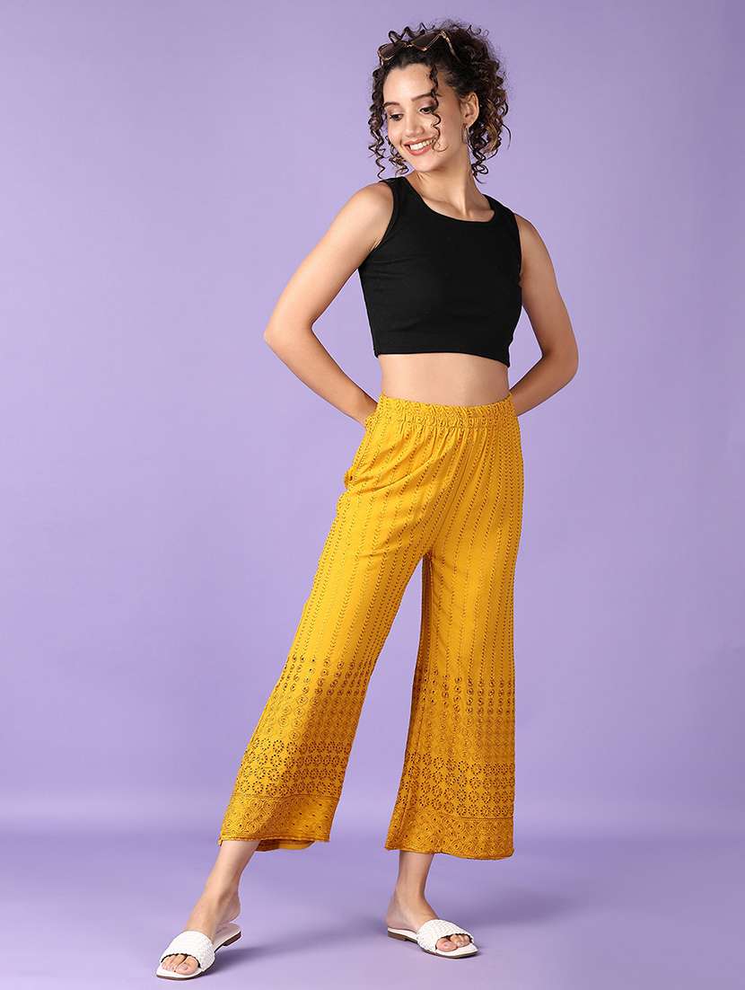women mustard embroidered palazzo - 21561335 -  Standard Image - 4