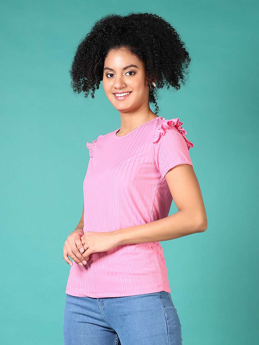 women pink solid round neck top - 21561342 -  Standard Image - 1
