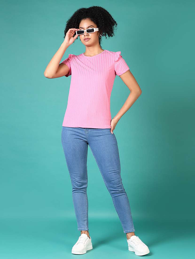 women pink solid round neck top - 21561342 -  Standard Image - 4