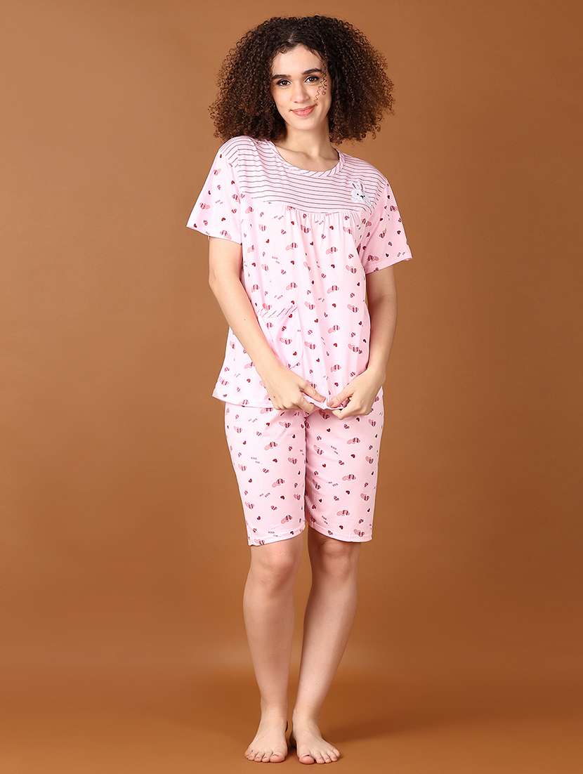 women pink printed nightwear shorts set - 21561485 -  Standard Image - 1