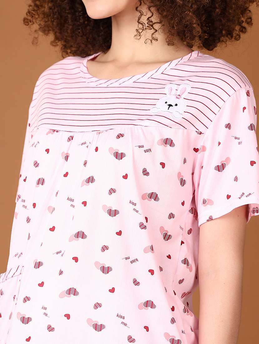 women pink printed nightwear shorts set - 21561485 -  Standard Image - 4