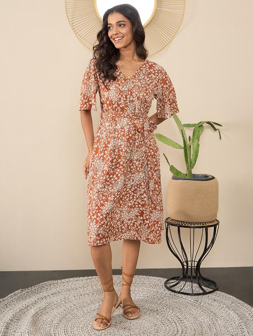 women printed short sleeves a-line dress - 21561682 - Standard Image - 0