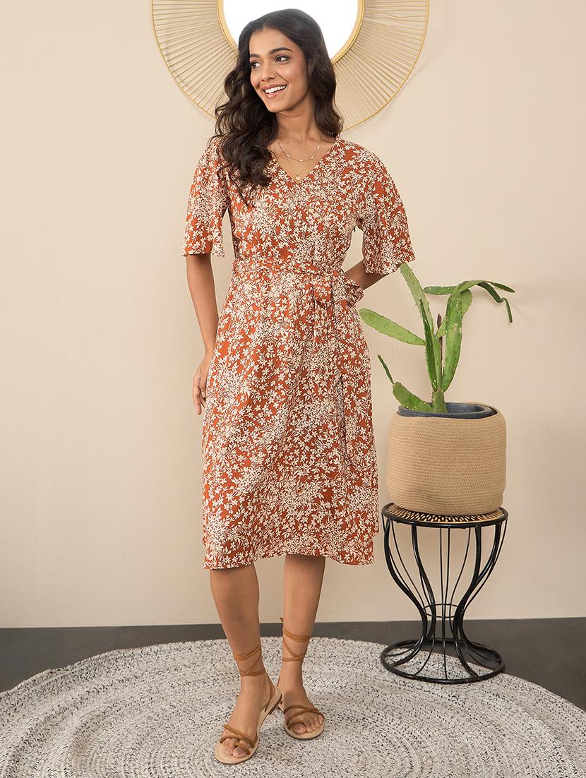 women printed short sleeves a-line dress - 21561682 - Zoom Image - 0