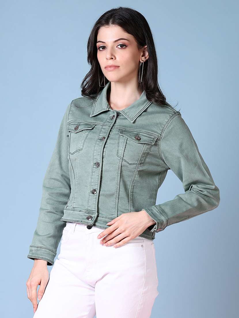 women solid long sleeve denim jacket - 21561693 -  Standard Image - 1