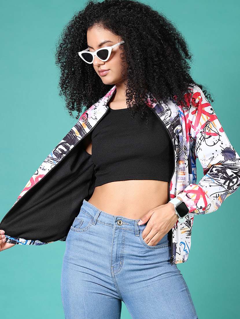 women printed stand collared long sleeves jacket - 21561696 -  Standard Image - 1