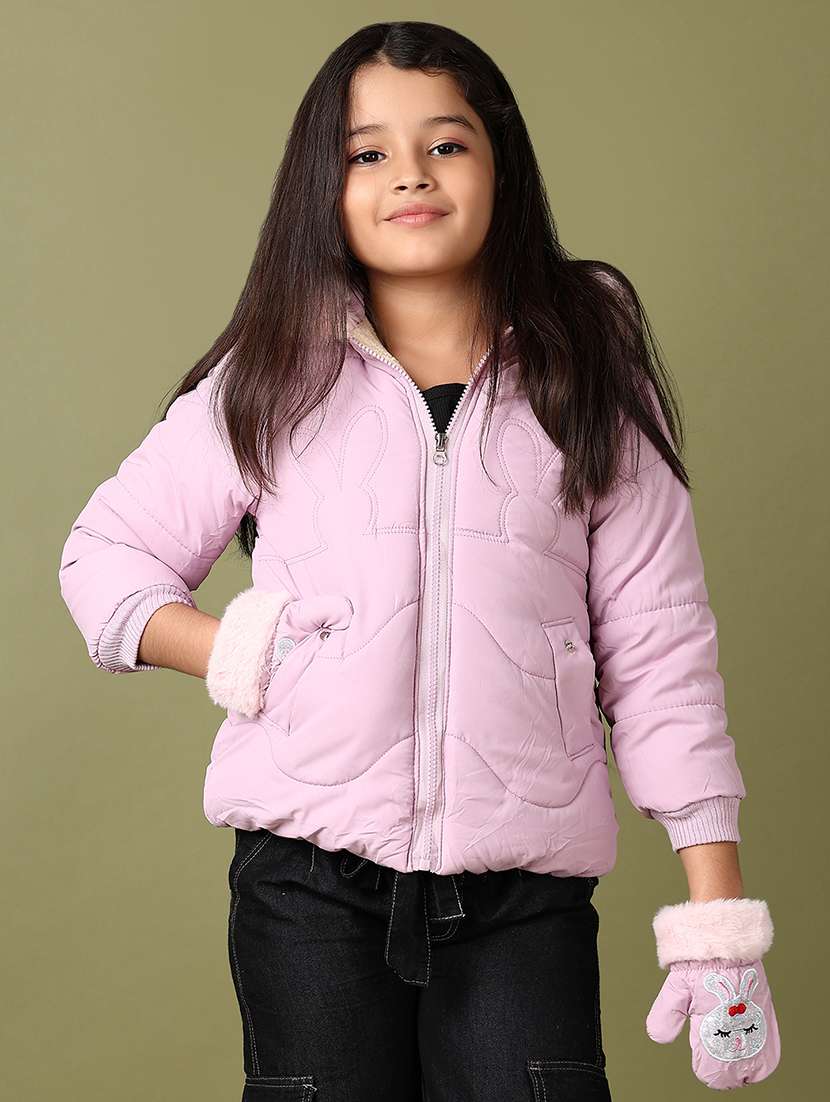 girls lavender solid long sleeve quilted jackets 