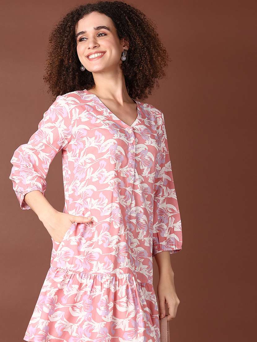 women pink printed a-line dress - 21561714 -  Standard Image - 4