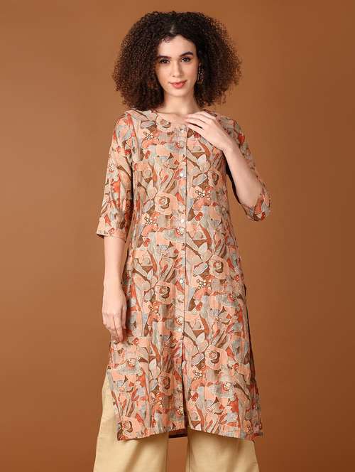women printed three quarter sleeve straight kurta - 21561726 - Standard Image - 0