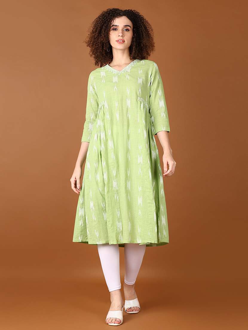 women printed three quarter sleeve a-line kurta - 21561742 -  Standard Image - 1