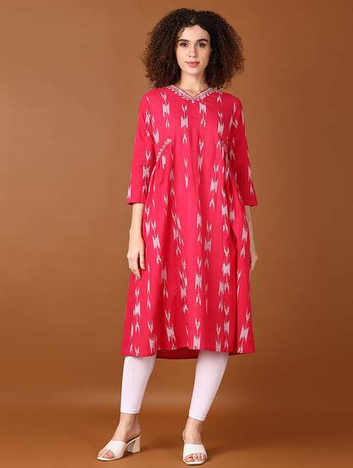 women pink three quarter a-line kurta - 21561743 -  Standard Image - 0