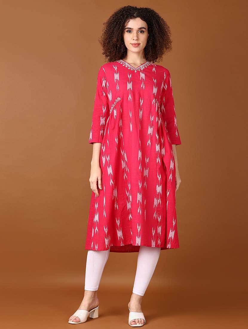 women pink three quarter a-line kurta - 21561743 -  Zoom Image - 0