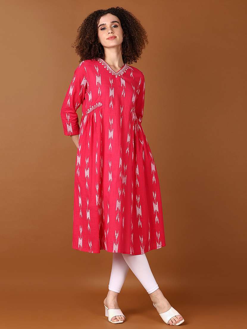women pink three quarter a-line kurta - 21561743 - Standard Image - 1