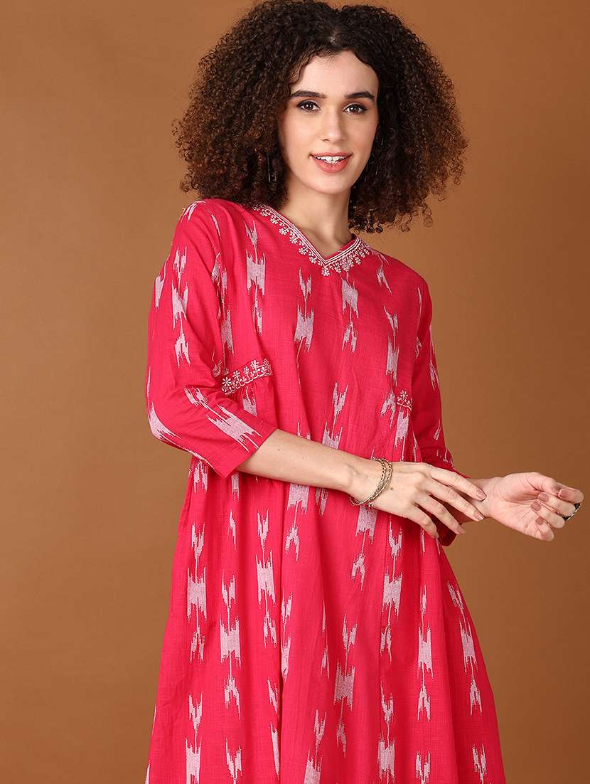 women pink three quarter a-line kurta - 21561743 - Standard Image - 4