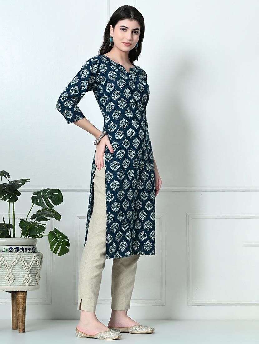 women printed three quarter sleeves straight kurta - 21561802 - Standard Image - 1
