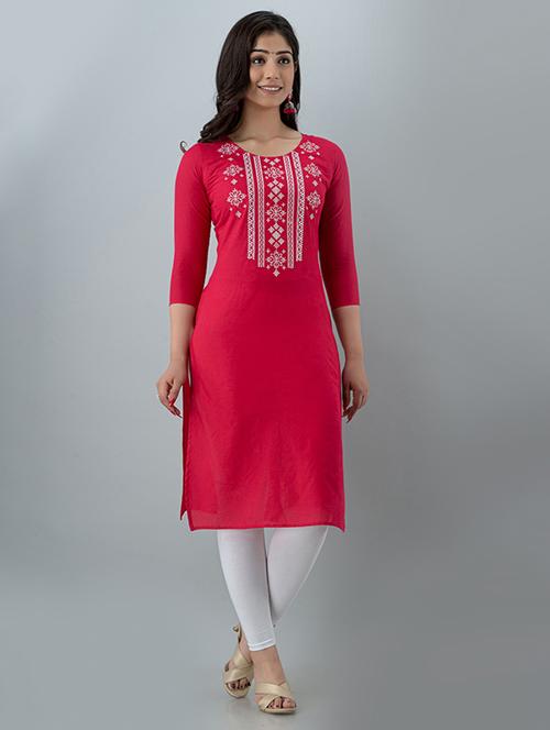 women yoke embroidered straight kurta - 21561806 - Standard Image - 0