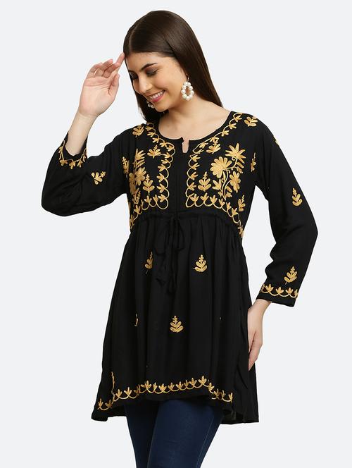 women chikankari three quarter sleeve flared kurti - 21561935 - Standard Image - 0