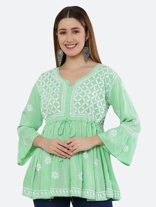 women three quarter sleeve chikankari kurti - 21561944 - Standard Image - 0