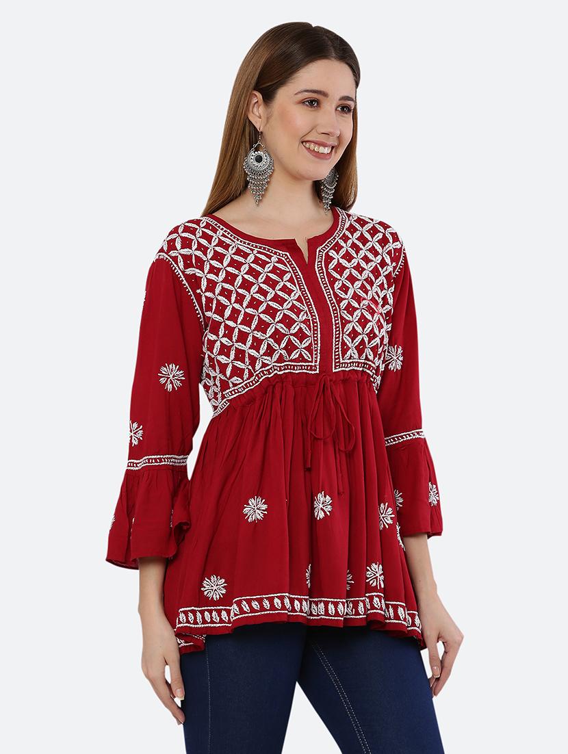 women three quarter sleeve chikankari kurti - 21561945 -  Standard Image - 1