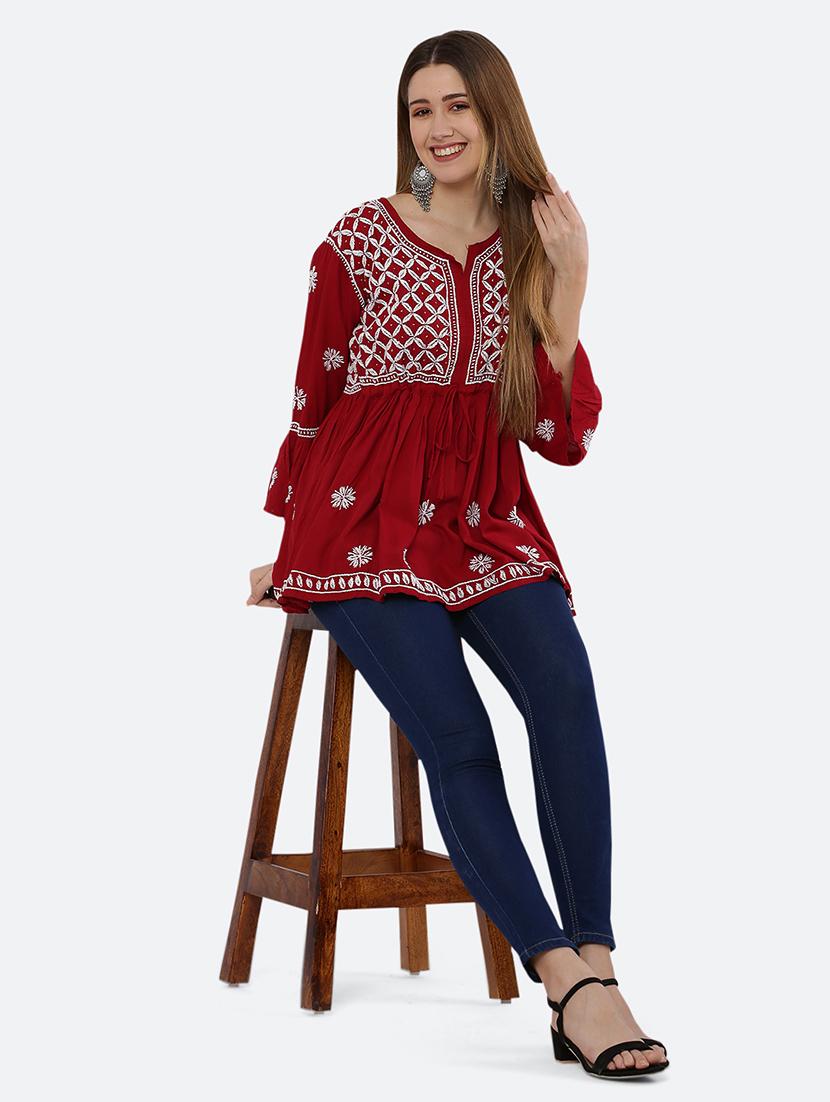 women three quarter sleeve chikankari kurti - 21561945 - Standard Image - 4