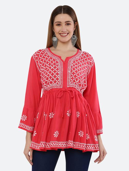 women three quarter sleeve chikankari kurti - 21561947 -  Standard Image - 0