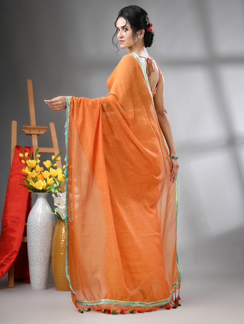 women solid lace borderer tassel detailed saree - 21562183 - Standard Image - 1