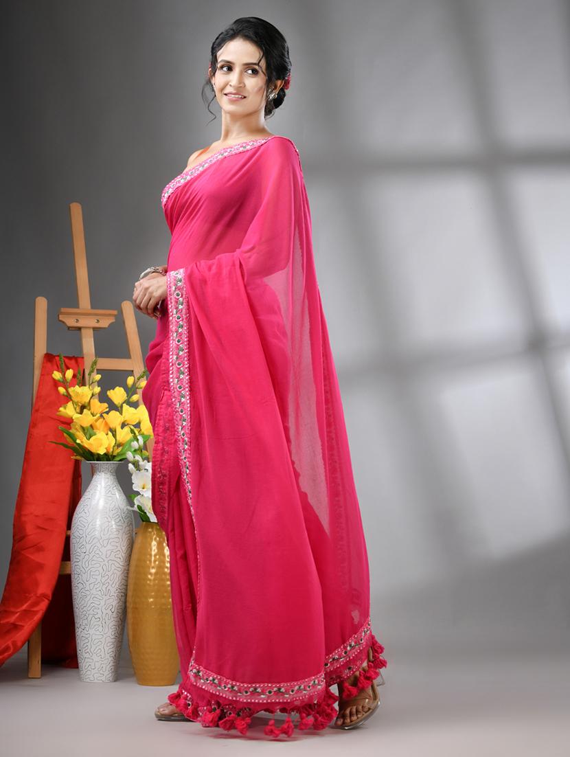 women solid with bordered saree  - 21562184 -  Standard Image - 1