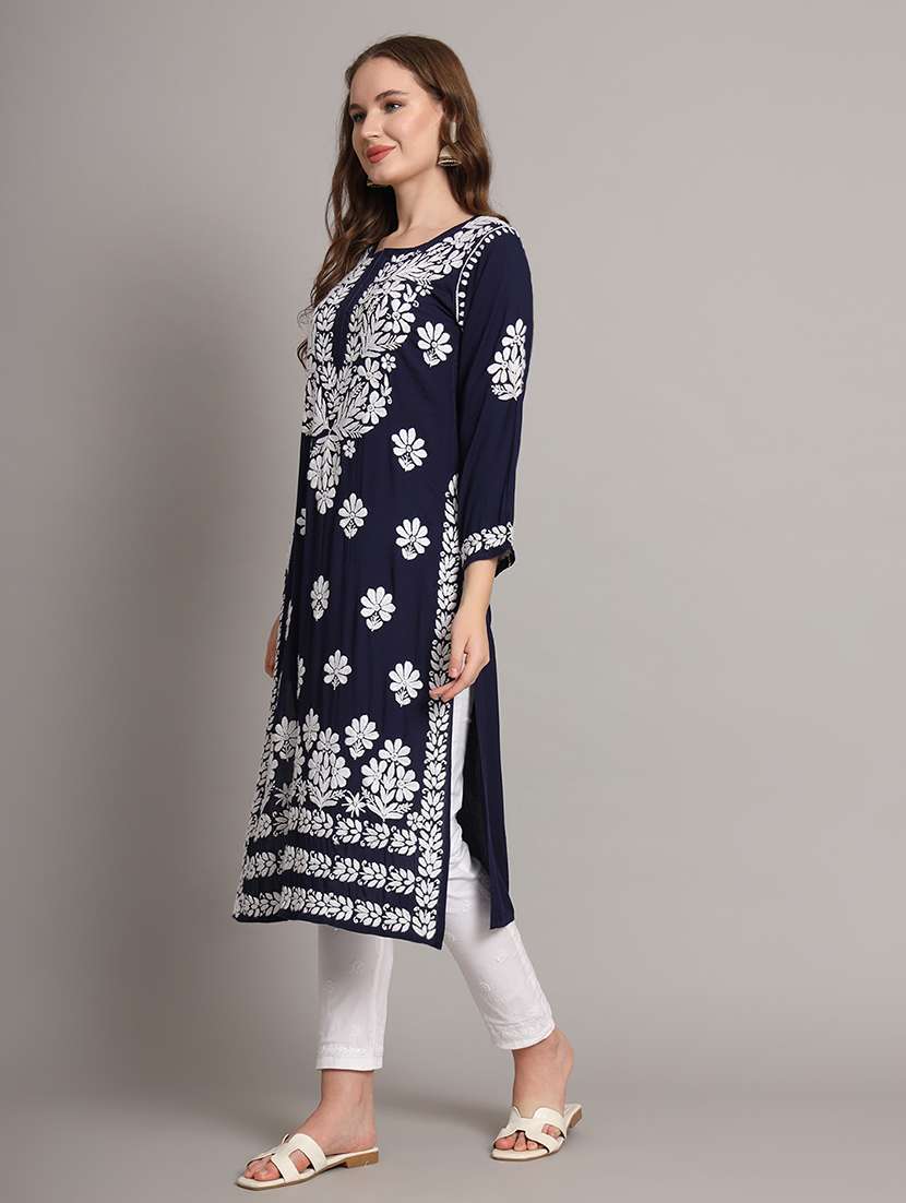 women chikankari work straight kurta - 21562326 - Standard Image - 1