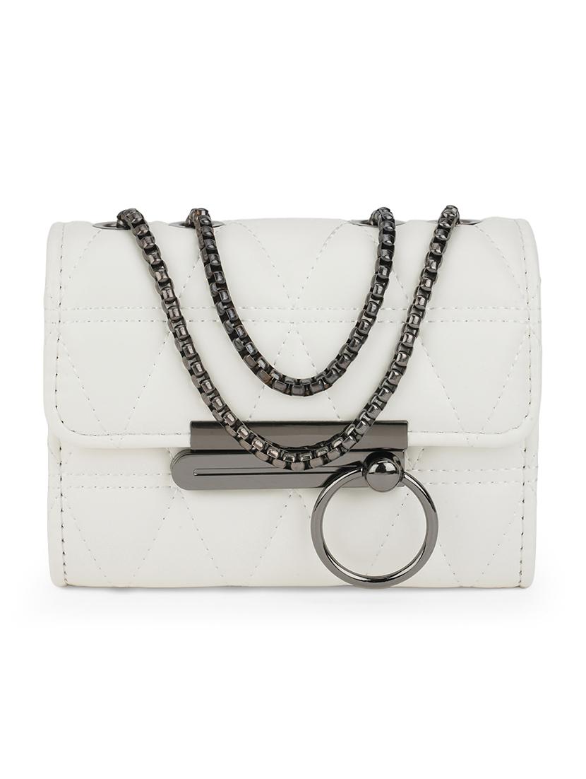 white textured leatherette sling bag