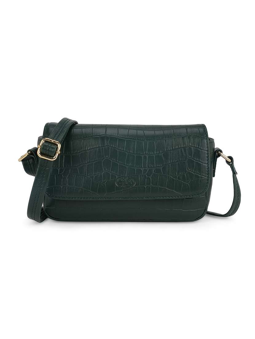 green textured leatherette sling bag
