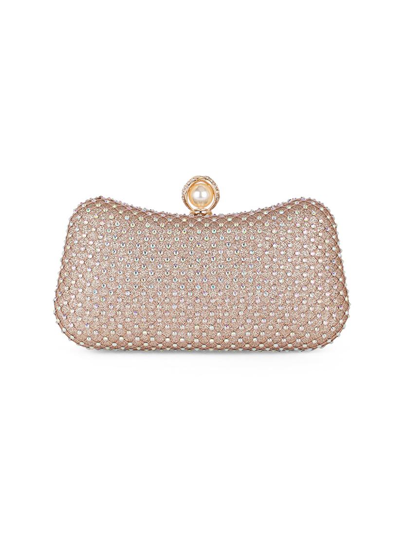 women gold metal emebllished box clutch - 21562385 -  Standard Image - 1
