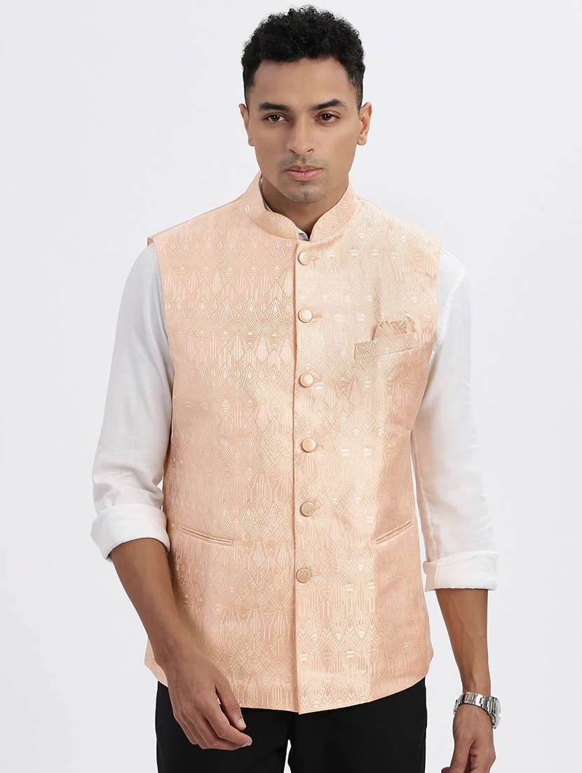 men self design mandarian neck nehru jacket