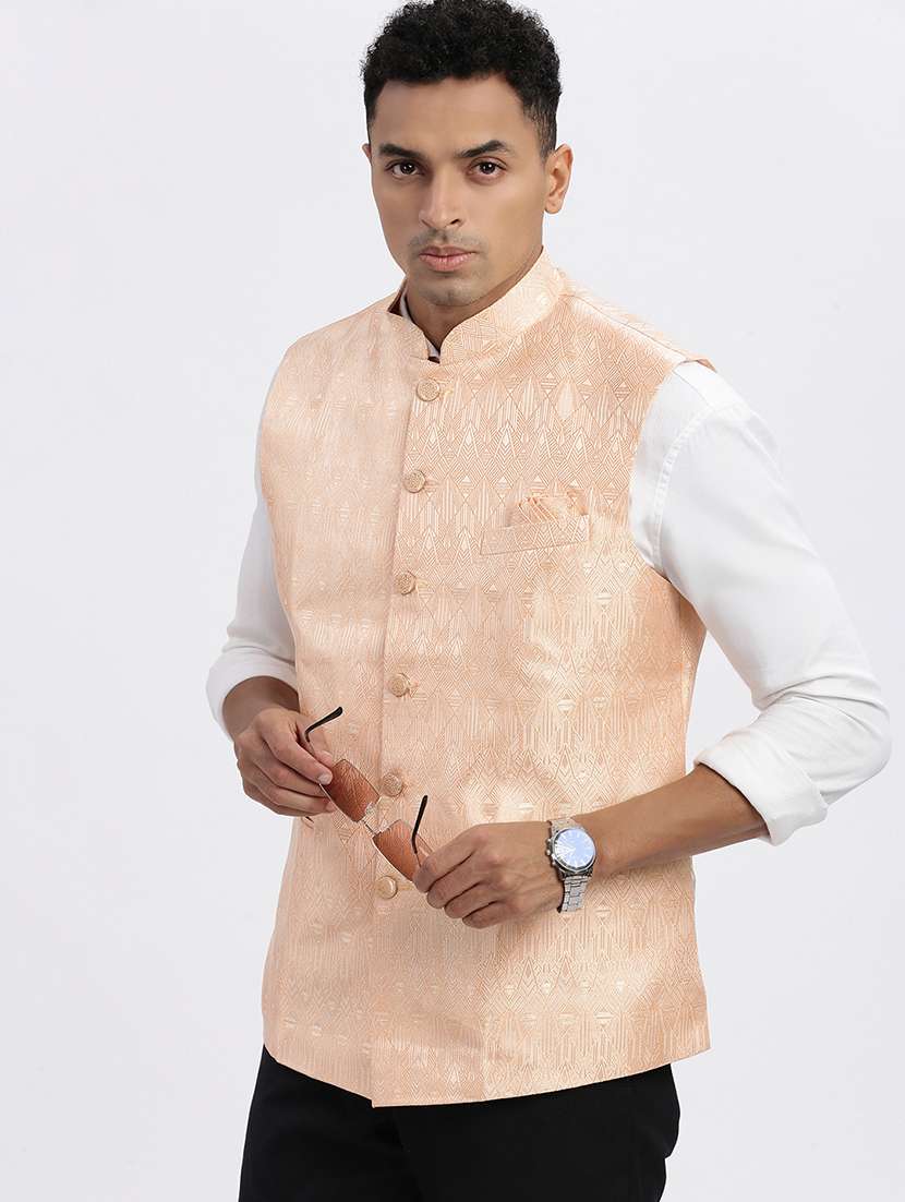 men self design mandarian neck nehru jacket - 21562486 -  Standard Image - 1