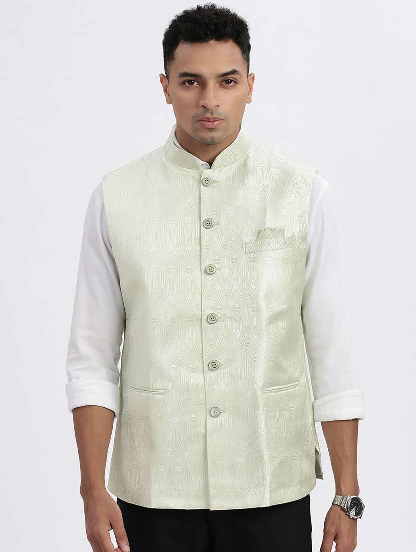 men self design mandarian neck nehru jacket
