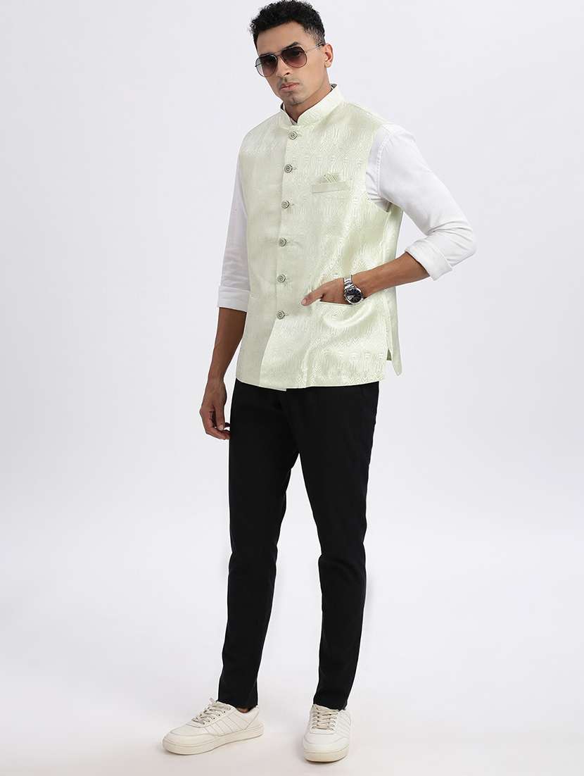 men self design mandarian neck nehru jacket - 21562487 - Standard Image - 4