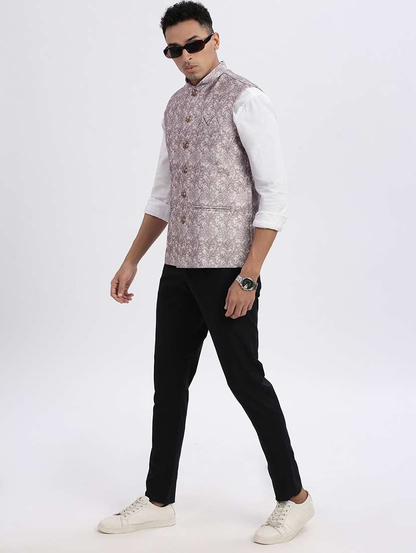 men paisley mandarian neck nehru jacket - 21562492 -  Standard Image - 4