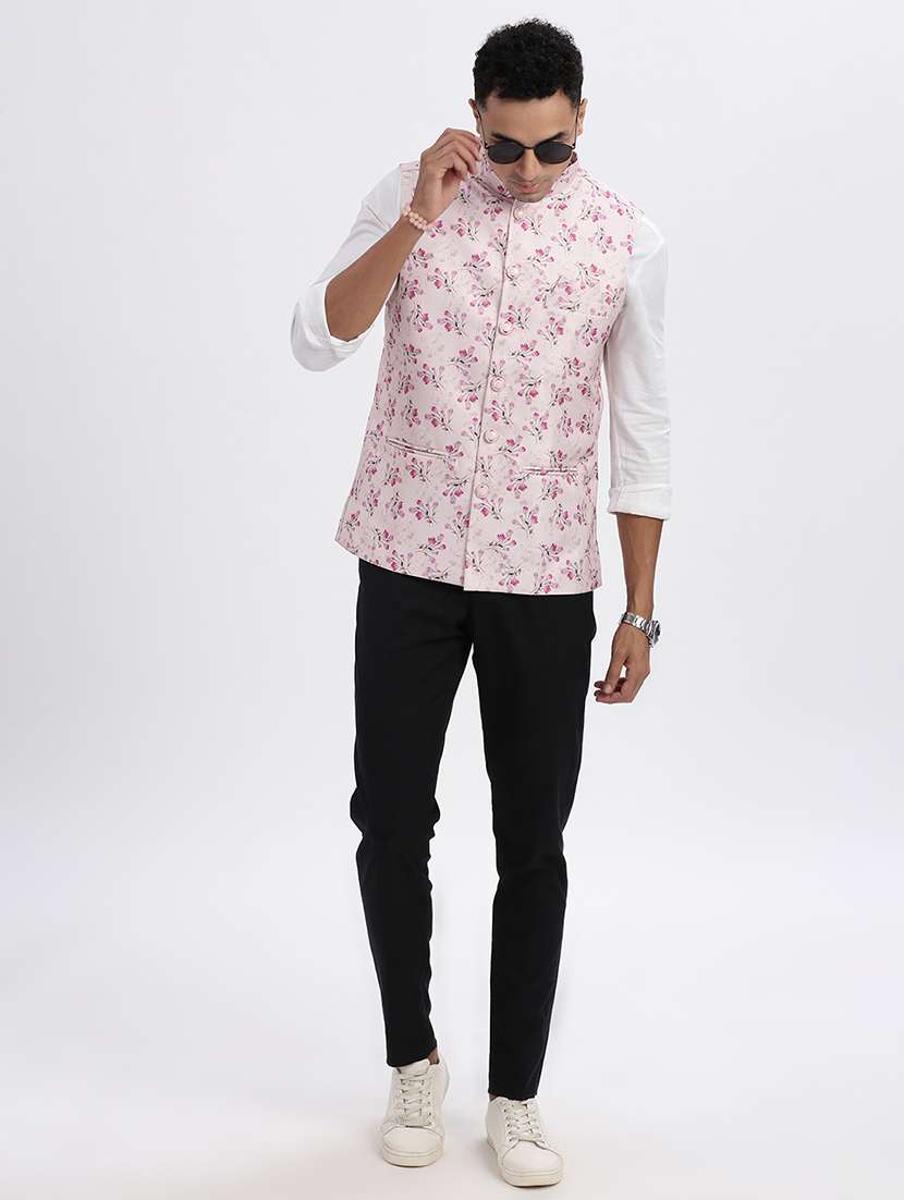 men floral mandarian neck nehru jacket - 21562495 -  Standard Image - 4